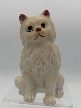 Vintage White Persian Cat Figurine Lefton Style Bisque Ceramic mid- century